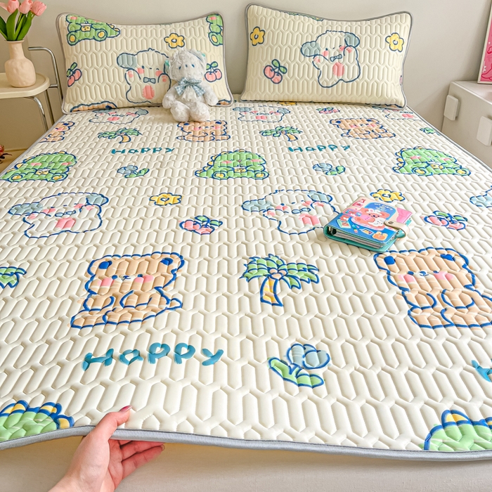 91家纺网 家纺一手货源 找家纺 沐慕 2024新款小清新印花乳胶凉席 动物派对