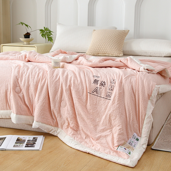 91家纺网 家纺一手货源 找家纺 爱宝被业 2024新款水洗针织棉无染被 粉色