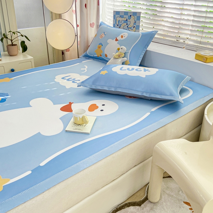 91家纺网 家纺一手货源 找家纺 博雅 2024新款1200D大版牛奶冰丝席 幸运鸭