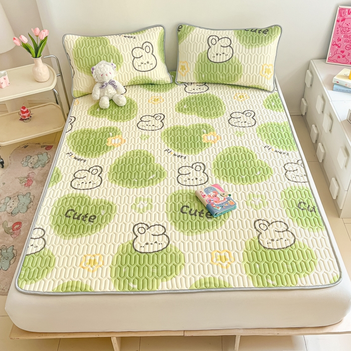 91家纺网 家纺一手货源 找家纺 沐慕 2024新款小清新印花乳胶凉席 森系兔