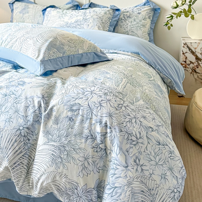 91家纺网 家纺一手货源 找家纺 棉生活 2024新款铂金棉高支数码印花四件套 浅夏木语