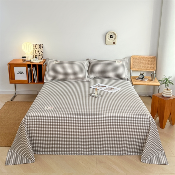 91家纺网 家纺一手货源 找家纺 梦舒羽 2025新款水洗棉麻单层床单 小格-灰