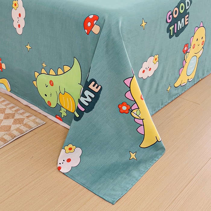 91家纺网 家纺一手货源 找家纺 情煊家纺 2024新款全棉斜纹花边床单系列-印花款 恐龙日记