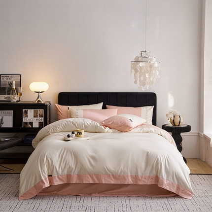 91家纺网 家纺一手货源 找家纺 （总）凯磊家纺 2024新款简约家居.刺绣纯色拼色四件套-伊可系列（拍法三）