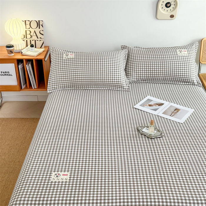 91家纺网 家纺一手货源 找家纺 梦舒羽 2025新款水洗棉麻单层床单 小格-灰