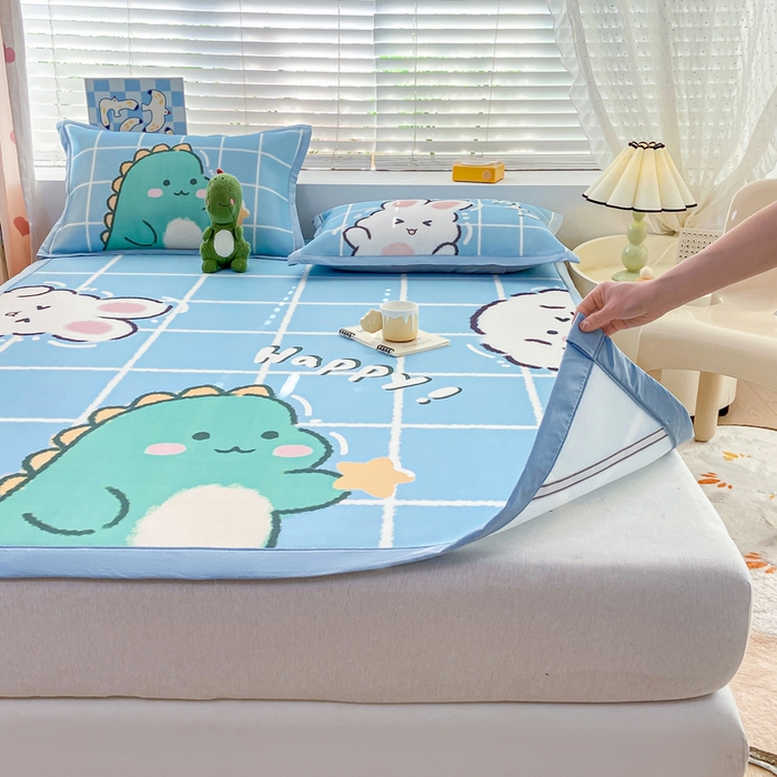 91家纺网 家纺一手货源 找家纺 博雅 2024新款1200D大版牛奶冰丝席 恐龙兔