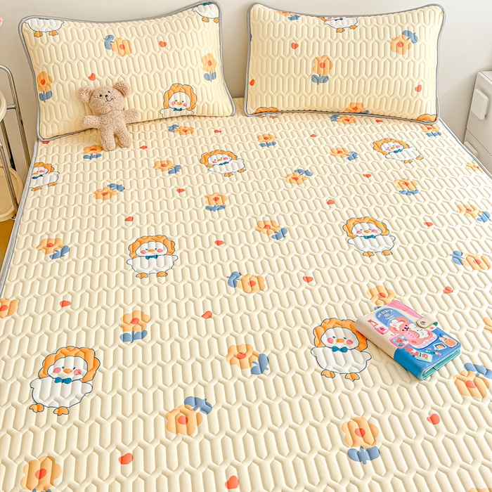 91家纺网 家纺一手货源 找家纺 沐慕 2024新款小清新印花乳胶凉席 萌萌鸭