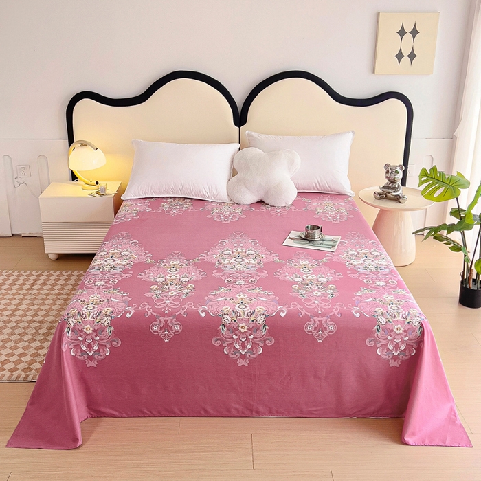 91家纺网 家纺一手货源 找家纺 情煊家纺 2024新款全棉斜纹直角床单系列-印花款 锦绣花期-豆沙