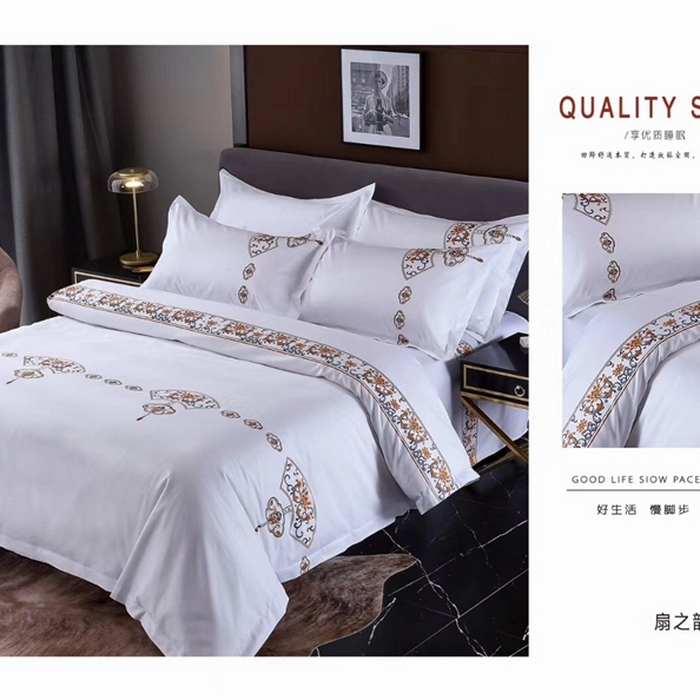 91家纺网 家纺一手货源 找家纺 宜眠家纺 40支60支全棉贡缎印花四件套纯棉四件套酒店四件套 扇之韵