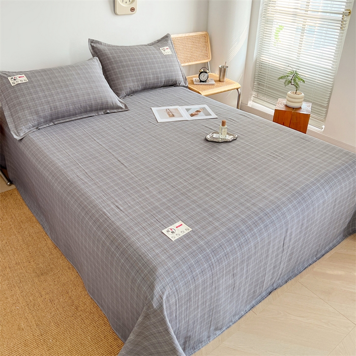 91家纺网 家纺一手货源 找家纺 梦舒羽 2025新款水洗棉麻单层床单 线条格-深灰