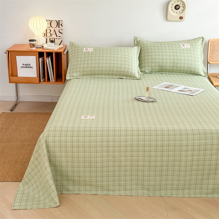 91家纺网 家纺一手货源 找家纺 梦舒羽 2025新款水洗棉麻单层床单 线条格-绿