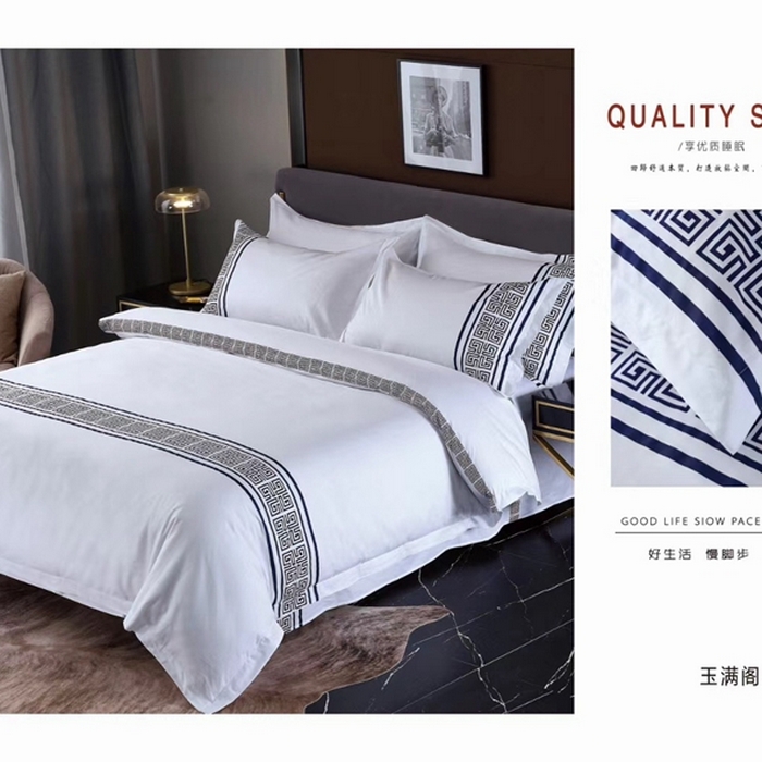 91家纺网 家纺一手货源 找家纺 宜眠家纺 40支60支全棉贡缎印花四件套纯棉四件套酒店四件套 玉满阁 蓝