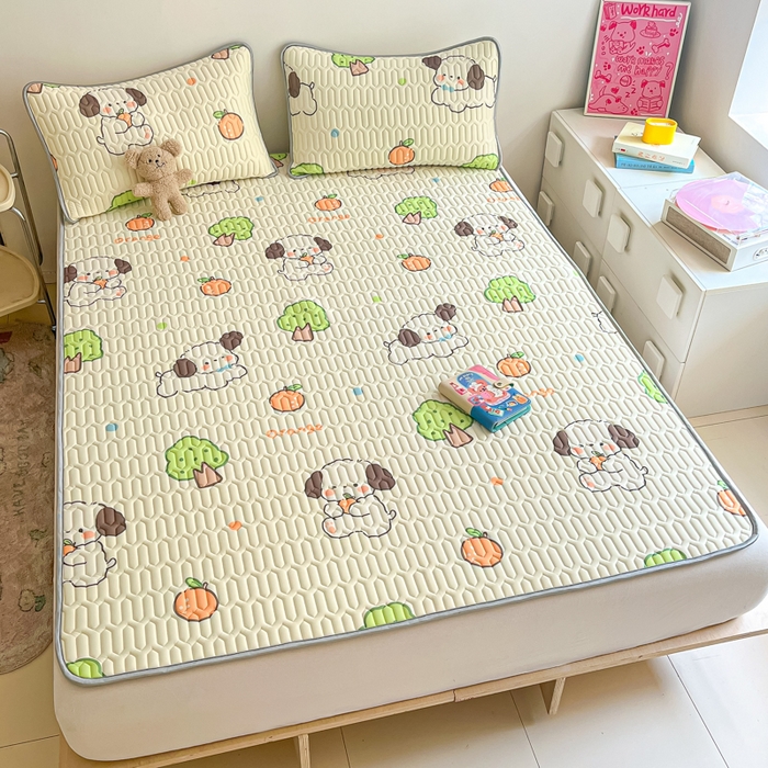 91家纺网 家纺一手货源 找家纺 沐慕 2024新款小清新印花乳胶凉席 甜橙萌宠