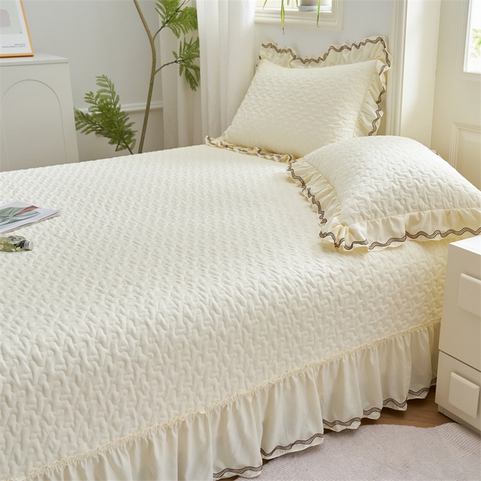 91家纺网 家纺一手货源 找家纺 恒爱家纺 2024新款玉玲珑单床盖 象牙白