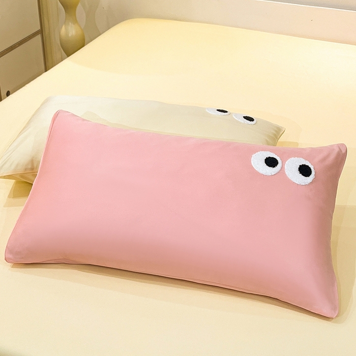 91家纺网 家纺一手货源 找家纺 艾米家居 2025新款水洗真丝大眼睛系列四件套 玉色+黄