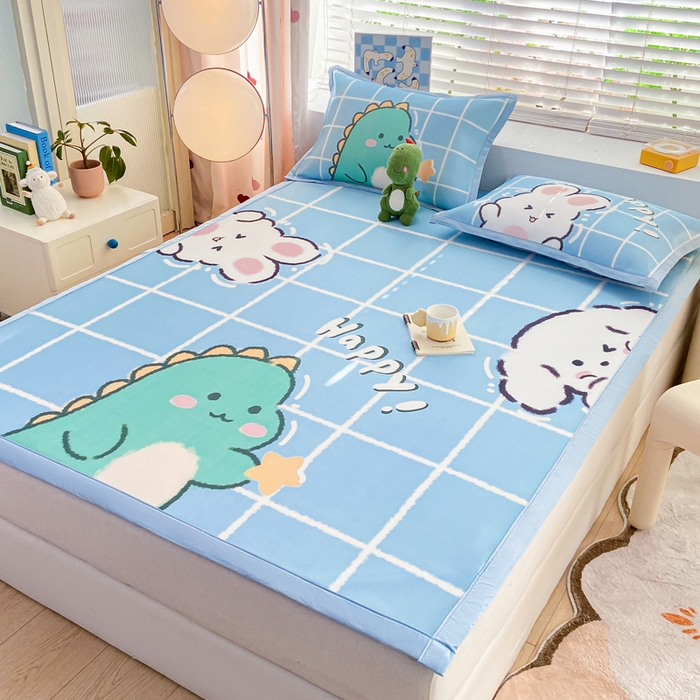 91家纺网 家纺一手货源 找家纺 博雅 2024新款1200D大版牛奶冰丝席 恐龙兔