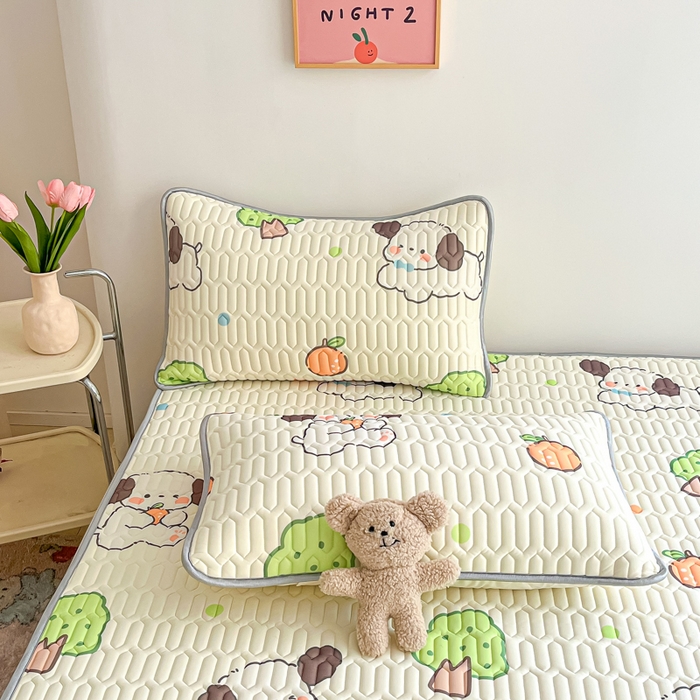 91家纺网 家纺一手货源 找家纺 沐慕 2024新款小清新印花乳胶凉席 甜橙萌宠