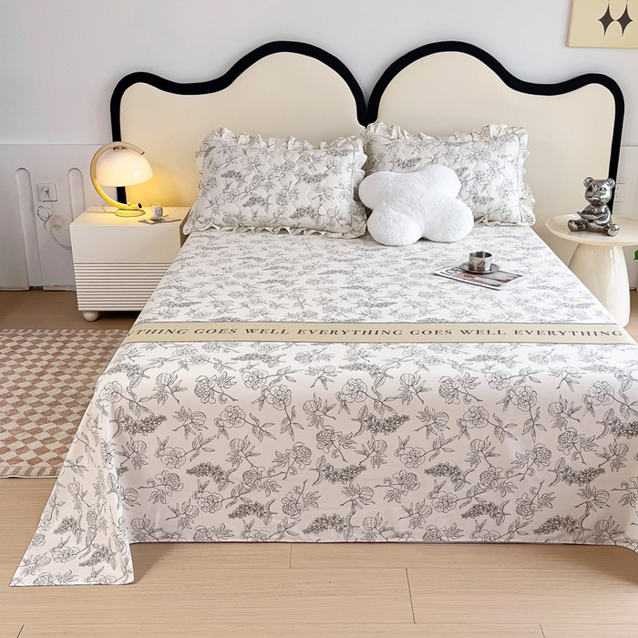 91家纺网 家纺一手货源 找家纺 情煊家纺 2024新款全棉斜纹直角床单系列-印花款 邂逅花语