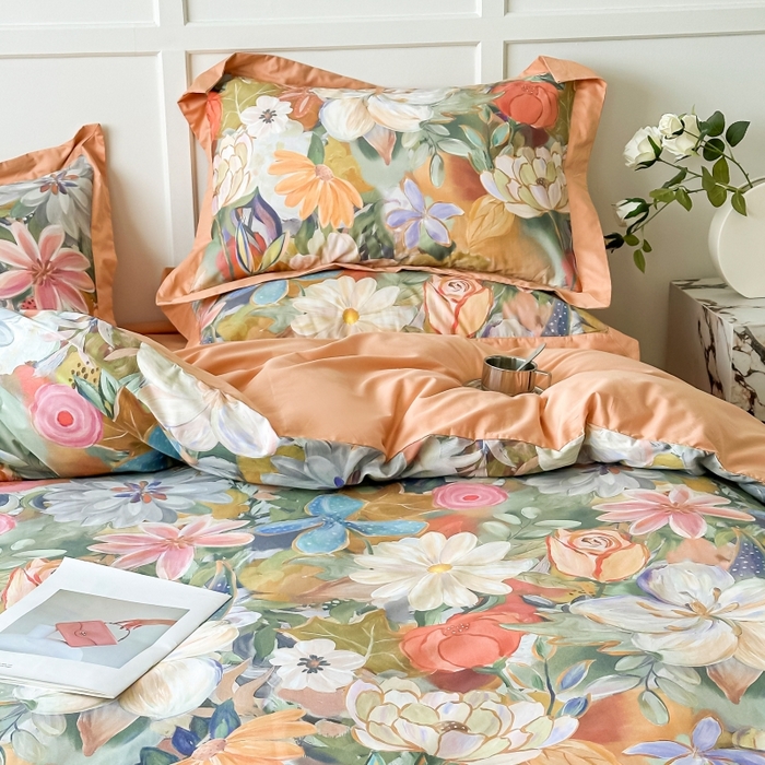 91家纺网 家纺一手货源 找家纺 棉生活 2024新款铂金棉高支数码印花四件套 花的嫁纱