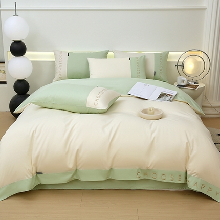 91家纺网 家纺一手货源 找家纺 （总）2024新款简约家居.刺绣纯色拼色四件套--伊可系列