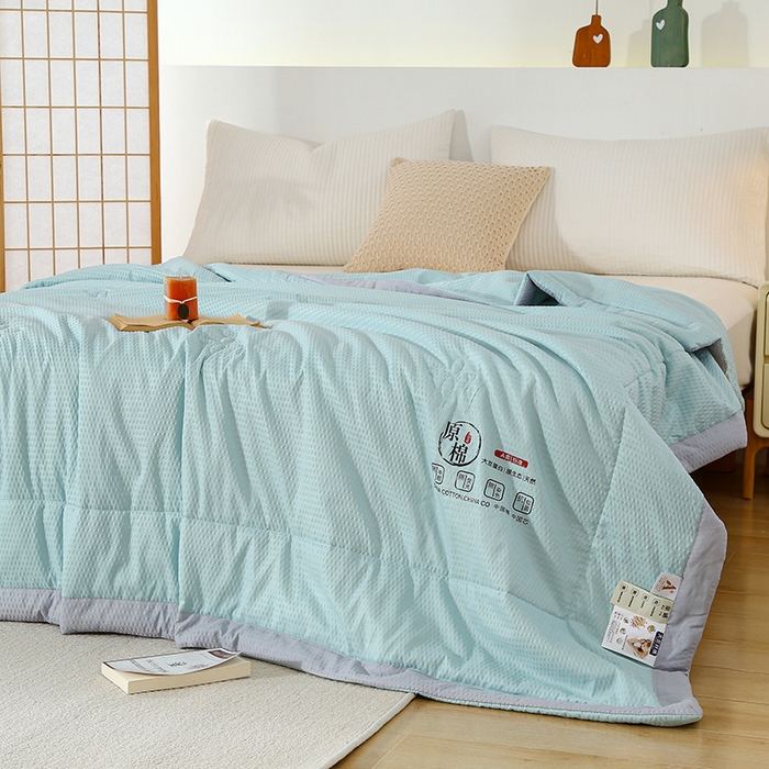 91家纺网 家纺一手货源 找家纺 爱宝被业 2025新款泡泡纱夏被 水绿