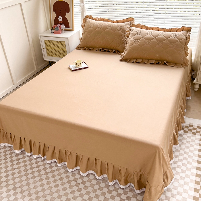 91家纺网 家纺一手货源 找家纺 情煊家纺 2024新款全棉斜纹花边床单系列-纯色款 浅驼