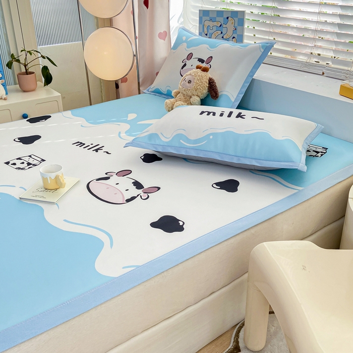 91家纺网 家纺一手货源 找家纺 博雅 2024新款1200D大版牛奶冰丝席 奶牛