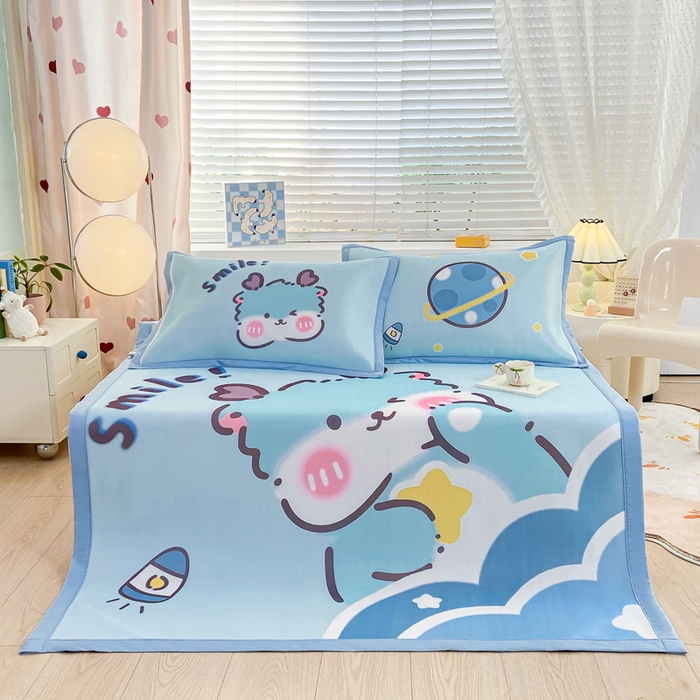 91家纺网 家纺一手货源 找家纺 博雅 2024新款1200D大版牛奶冰丝席 星球萌龙