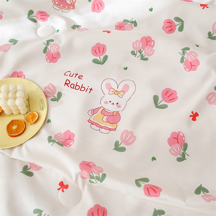 91家纺网 家纺一手货源 找家纺 爱宝被业 2025新款水洗棉麻双层纱夏凉被 花园兔