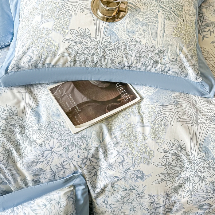 91家纺网 家纺一手货源 找家纺 棉生活 2024新款铂金棉高支数码印花四件套 浅夏木语