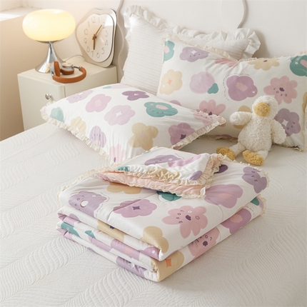 有货 2024新款春夏新款法式针织棉印花夏被春秋被 花开