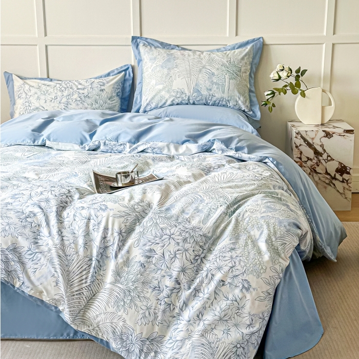 91家纺网 家纺一手货源 找家纺 棉生活 2024新款铂金棉高支数码印花四件套 浅夏木语