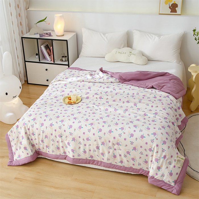 91家纺网 家纺一手货源 找家纺 爱宝被业 2025新款水洗棉麻双层纱夏凉被 玫瑰庄园