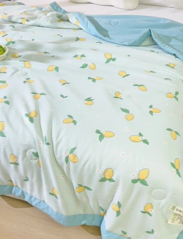 91家纺网 家纺一手货源 找家纺 爱宝被业 2025新款水洗棉麻双层纱夏凉被 浪漫果实