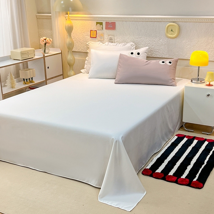 91家纺网 家纺一手货源 找家纺 艾米家居 2025新款水洗真丝大眼睛系列四件套 香槟+白