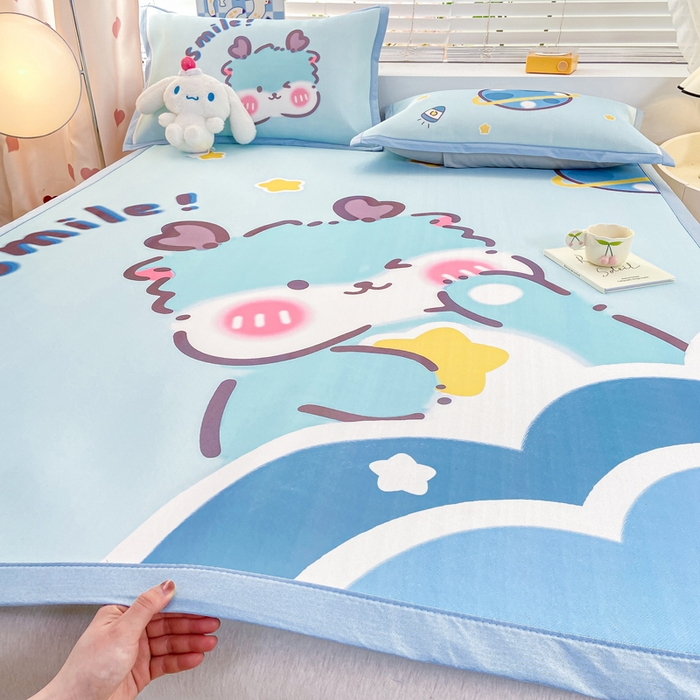 91家纺网 家纺一手货源 找家纺 博雅 2024新款1200D大版牛奶冰丝席 星球萌龙