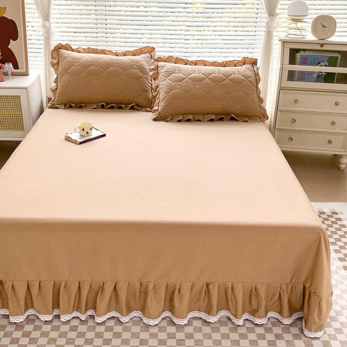 91家纺网 家纺一手货源 找家纺 情煊家纺 2024新款全棉斜纹花边床单系列-纯色款 浅驼