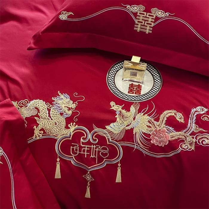 91家纺网 家纺一手货源 找家纺 （总）宅家居 2024新款磨毛亲肤棉婚庆刺绣花四件套