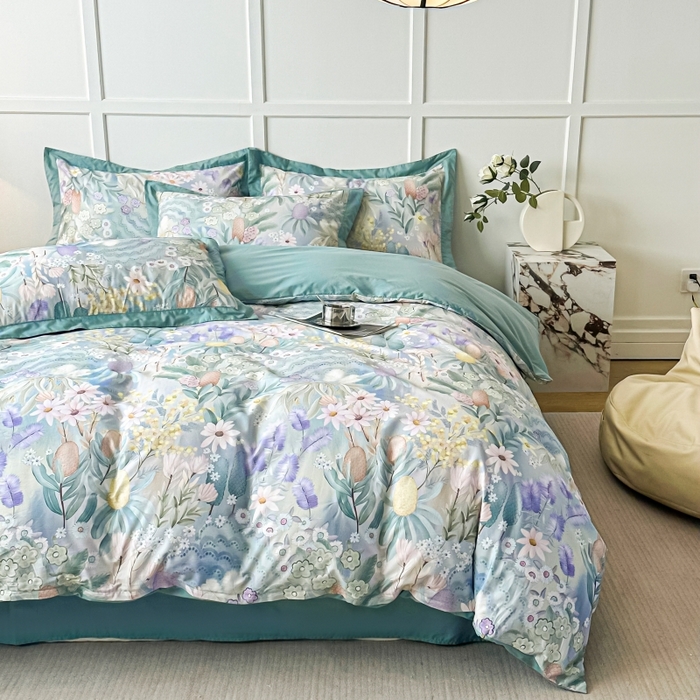 91家纺网 家纺一手货源 找家纺 棉生活 2024新款铂金棉高支数码印花四件套 林溪清婉