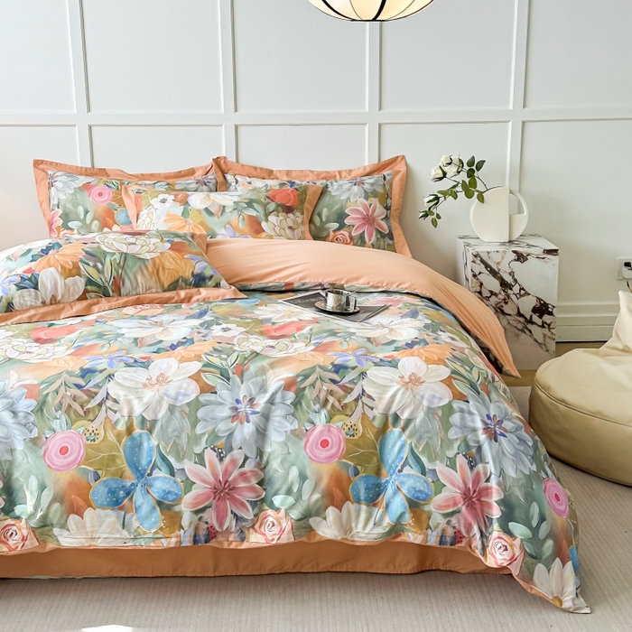 91家纺网 家纺一手货源 找家纺 棉生活 2024新款铂金棉高支数码印花四件套 花的嫁纱