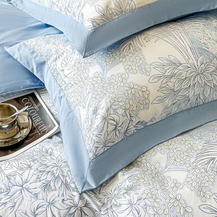 91家纺网 家纺一手货源 找家纺 棉生活 2024新款铂金棉高支数码印花四件套 浅夏木语