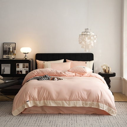 91家纺网 家纺一手货源 找家纺 （总）凯磊家纺 2024新款简约家居.刺绣纯色拼色四件套-伊可系列（拍法三）