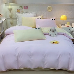91家纺网 家纺一手货源 找家纺 艾米家居 2025新款水洗真丝大眼睛系列四件套 粉+黄