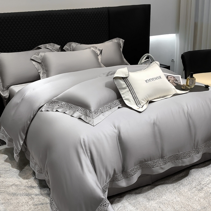 91家纺网 家纺一手货源 找家纺 若未家居 LOVEWE HOUSE 2025新款进口天丝意式镂空工艺高端套件--威尔士 威尔士 银灰