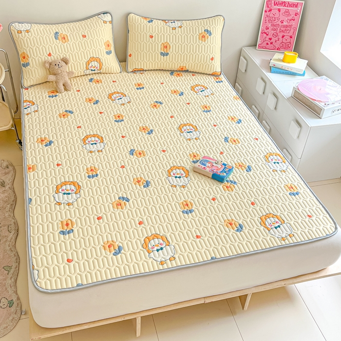 91家纺网 家纺一手货源 找家纺 沐慕 2024新款小清新印花乳胶凉席 萌萌鸭