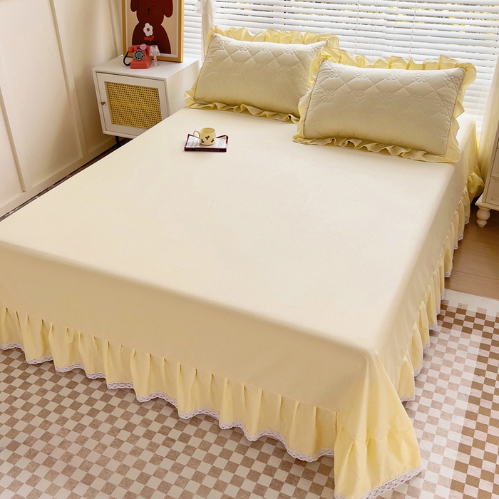 91家纺网 家纺一手货源 找家纺 情煊家纺 2024新款全棉斜纹花边床单系列-纯色款 奶白