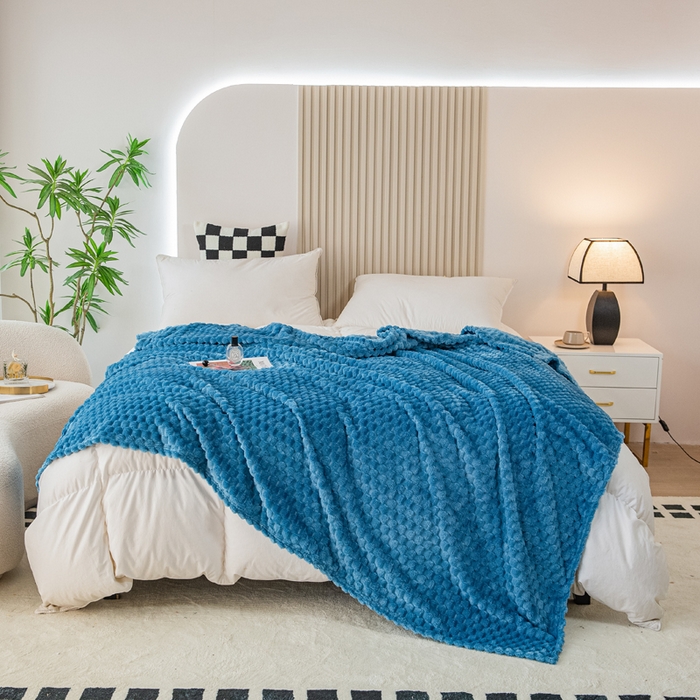 91家纺网 家纺一手货源 找家纺 卡琪曼 2025新款高克重金龟绒牛奶绒毛毯毯子 蓝色