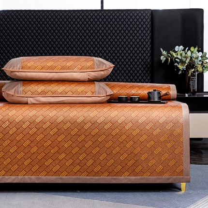 91家纺网 家纺一手货源 找家纺 丹兰 2025新款凉感丝冰藤席双面夏季竹席两用冰丝软席折叠宿舍双人草席子 长城格双面藤席