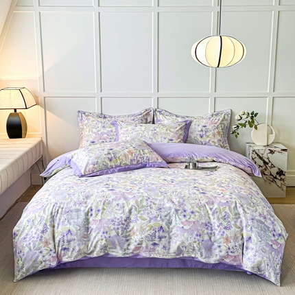 棉生活 2024新款铂金棉高支数码印花四件套 盛夏光景　紫