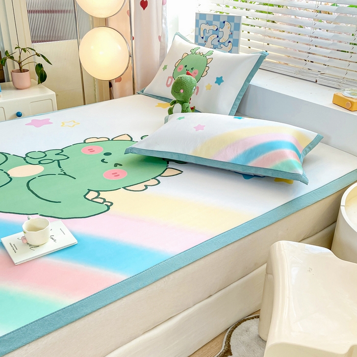 91家纺网 家纺一手货源 找家纺 博雅 2024新款1200D大版牛奶冰丝席 彩虹龙